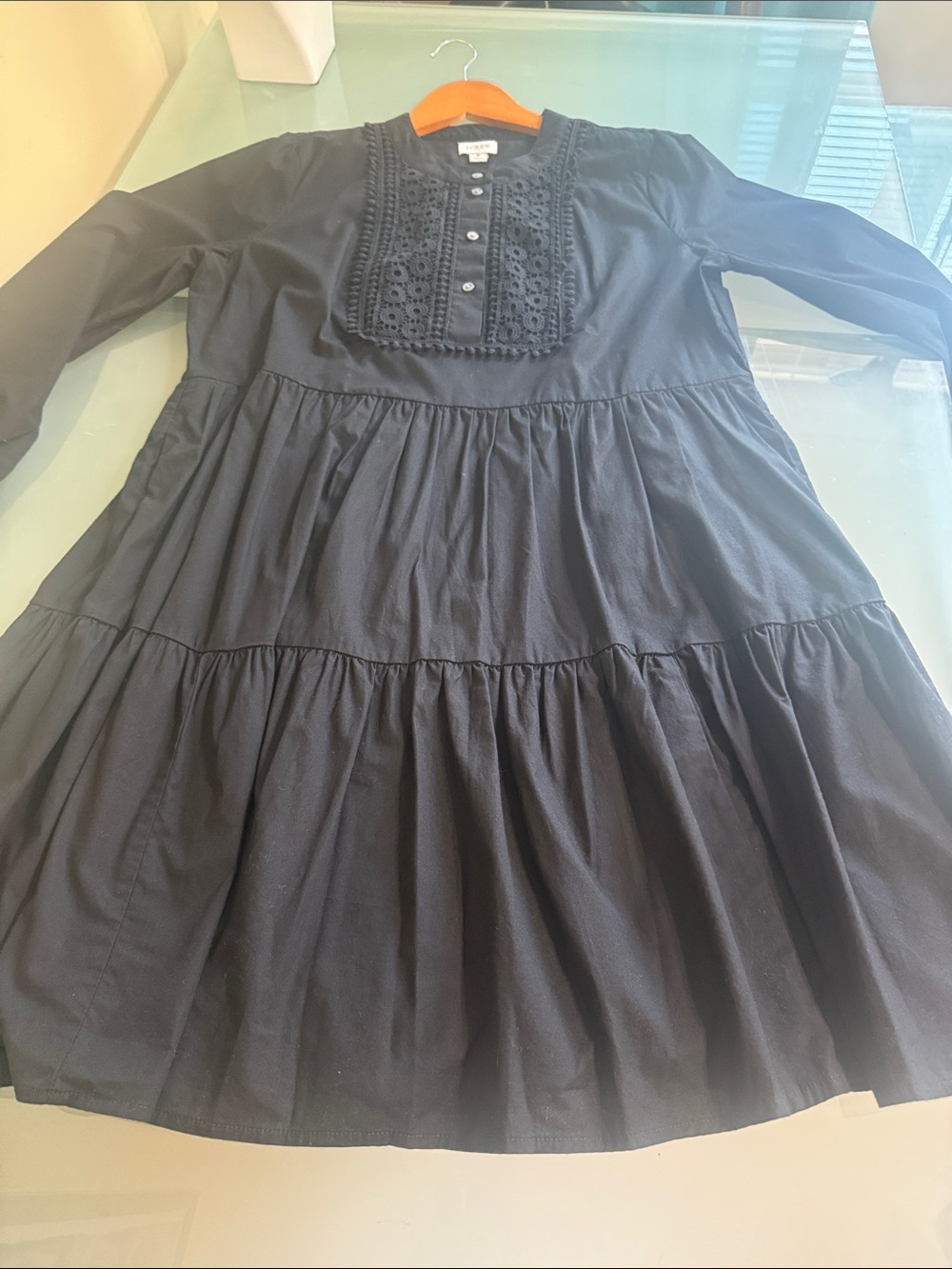 J. Crew Black Cotton Dress Tiered Mini Dress Size S Boho Romantic BabyDoll Dress - Picture 3 of 6